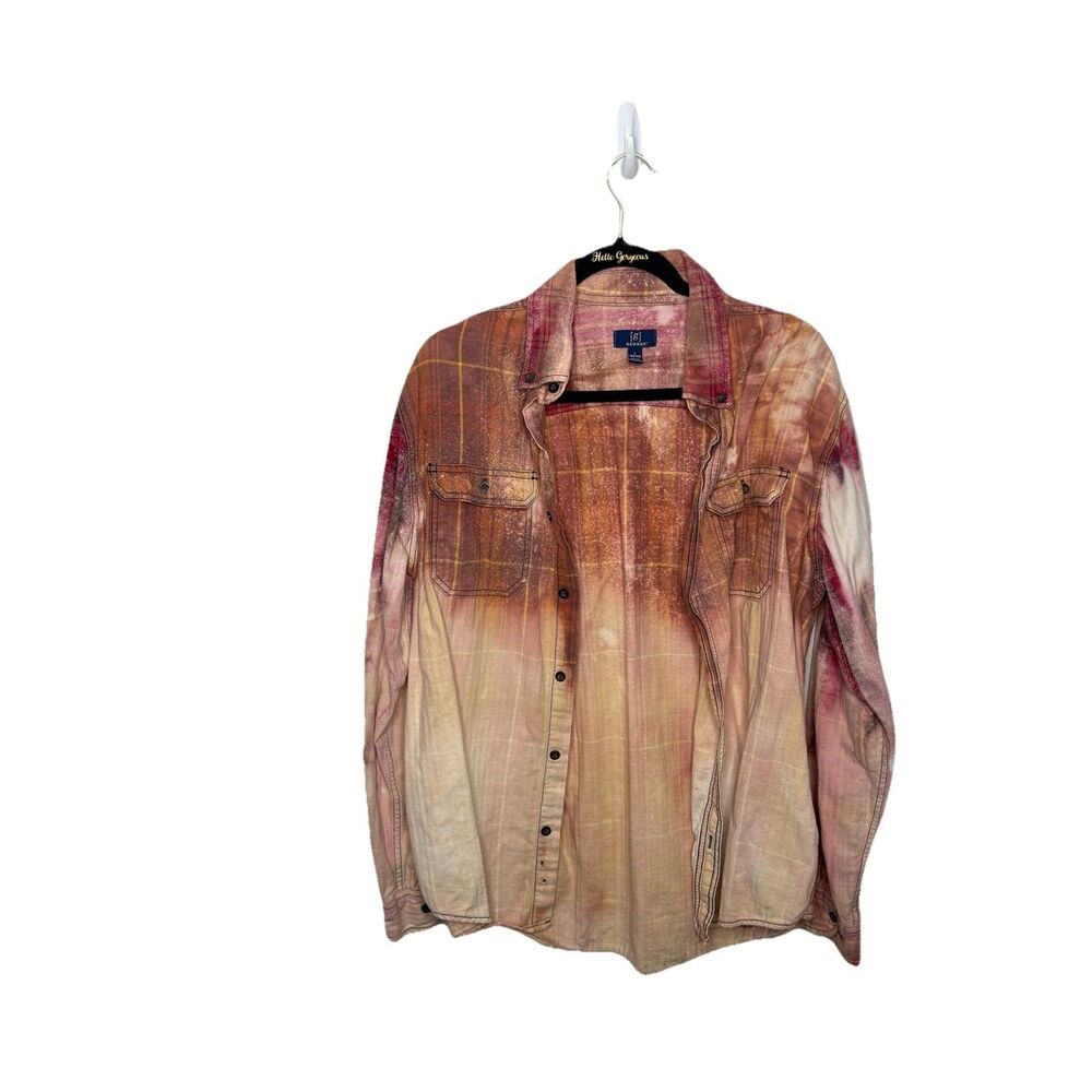 George Custom Bleached Red Maroon Flannel Button Up Shirt Mens Size Large
